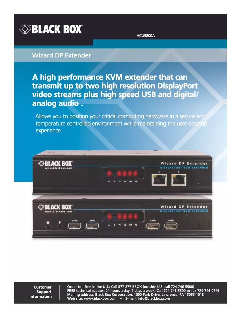 Page 1 de la notice Manuel utilisateur Black Box ACU5800A