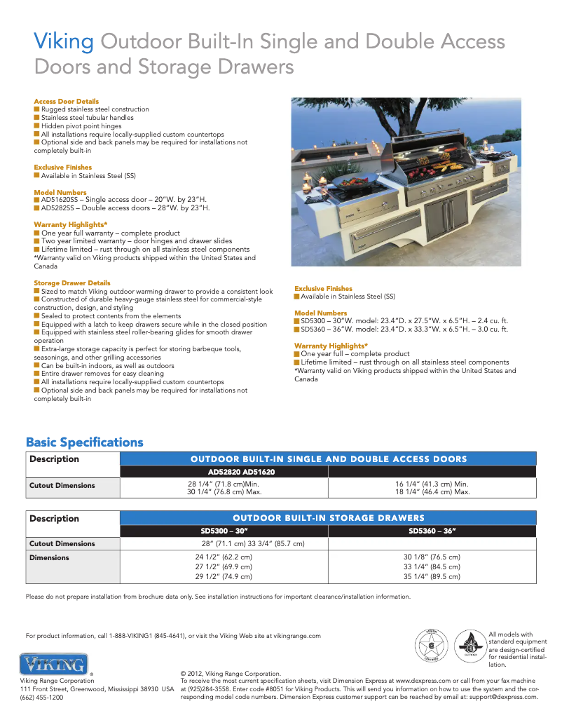 Page 1 de la notice Fiche technique Viking SD5300