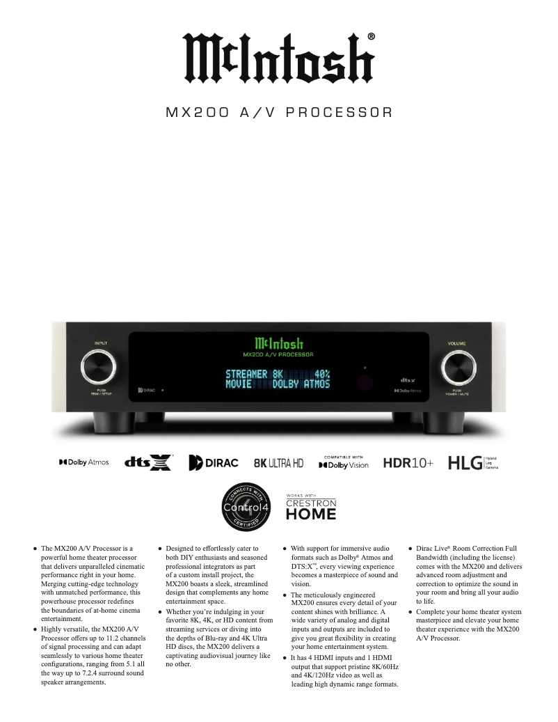 Page 1 de la notice Fiche technique McIntosh MX200