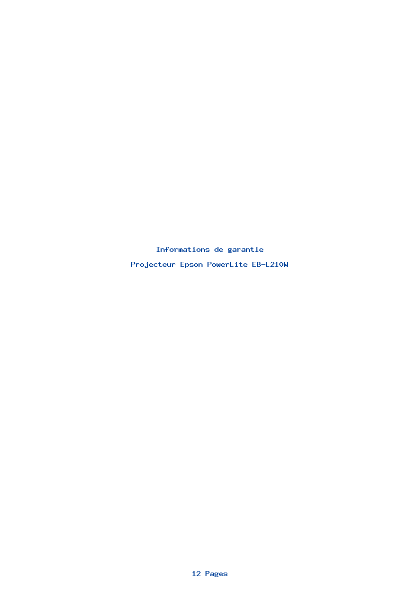 Page 1 de la notice Informations de garantie Epson PowerLite EB-L210W