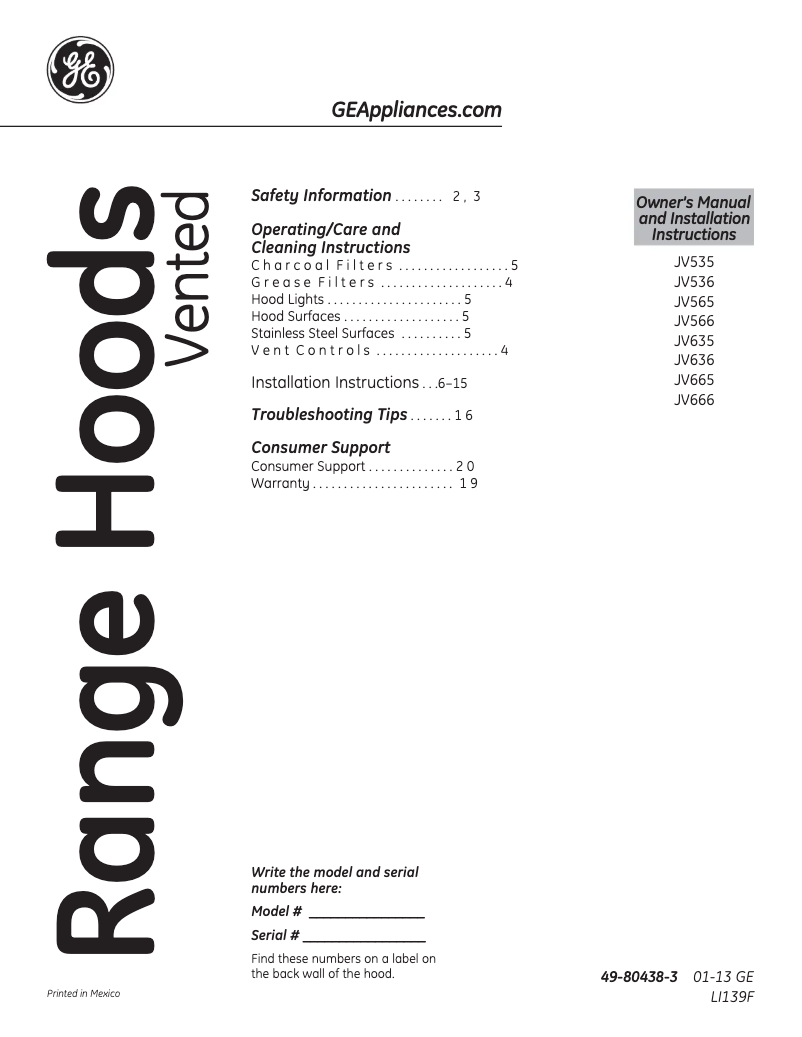 Page n°1 - Manuel utilisateur GE JV536HSS Profile