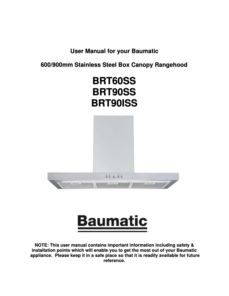 Page 1 de la notice Manuel utilisateur Baumatic BRT60SS