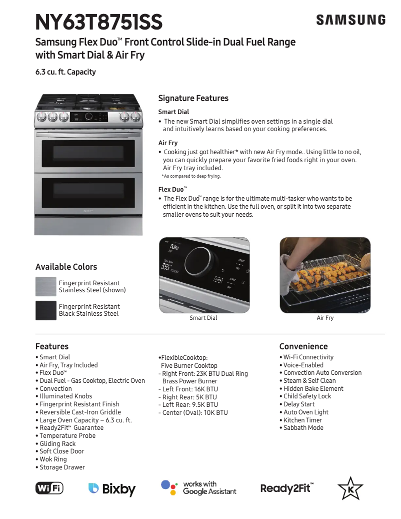 Página 1 del manual Ficha técnica Samsung NY63T8751SS