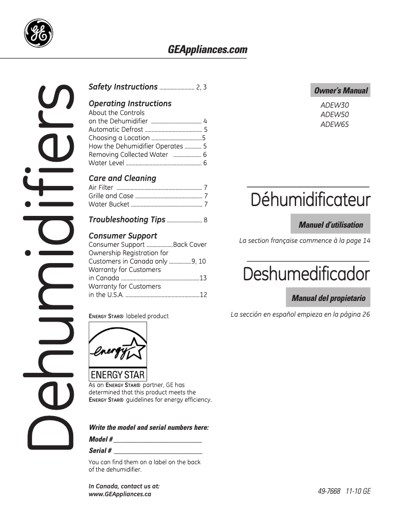 Página 1 del manual Manual de usuario GE ADEW30LP