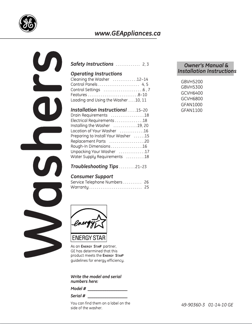 Página 1 del manual Manual de usuario GE GCVH6400