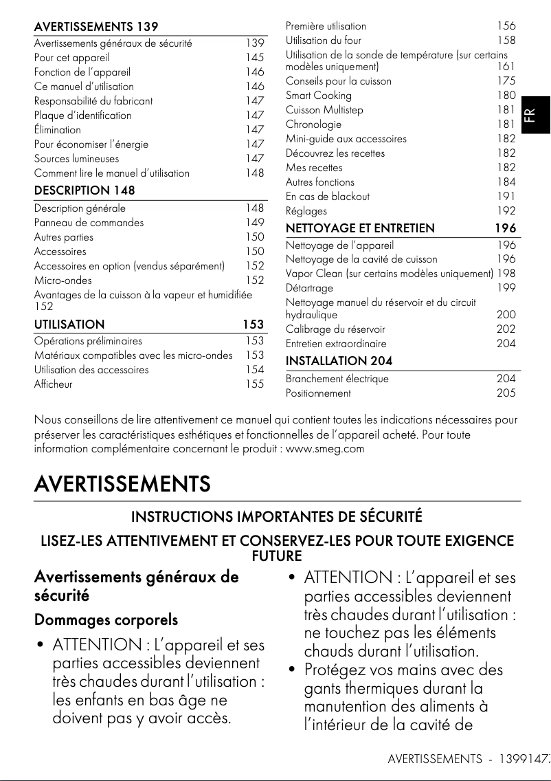 Page 1 de la notice Manuel utilisateur Smeg SO6104APN