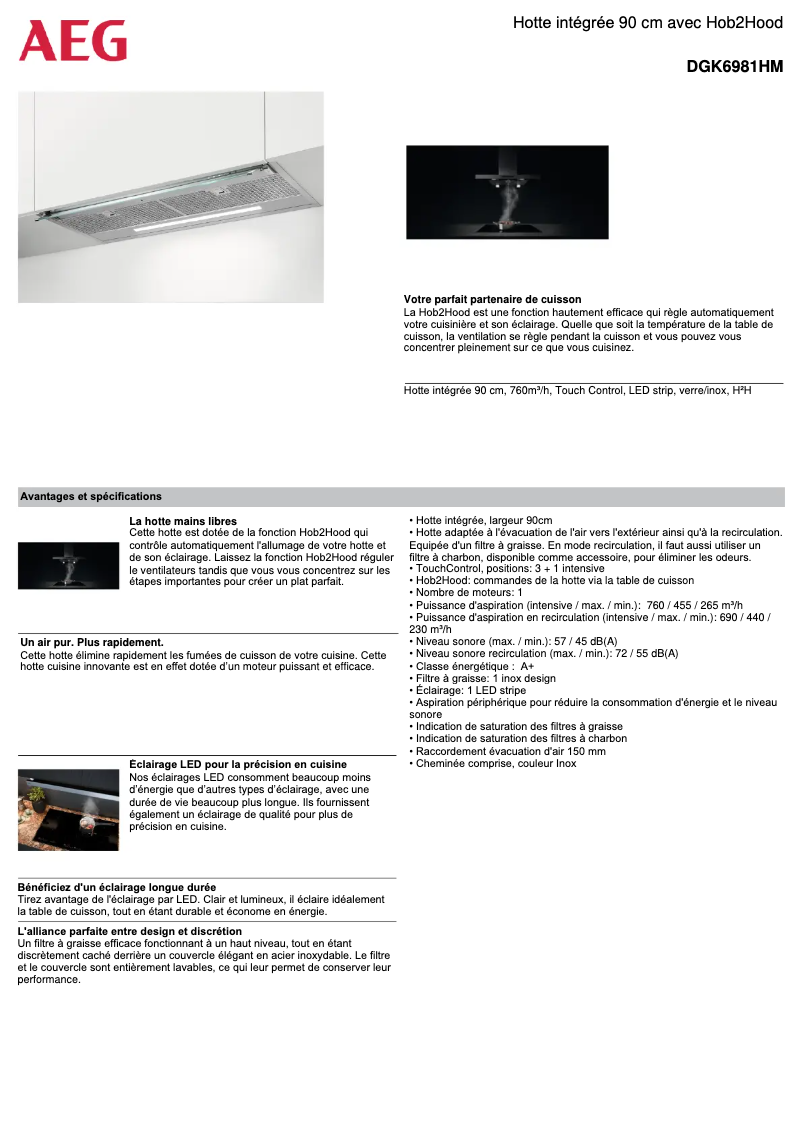Page 1 de la notice Fiche technique AEG DGK6981HM