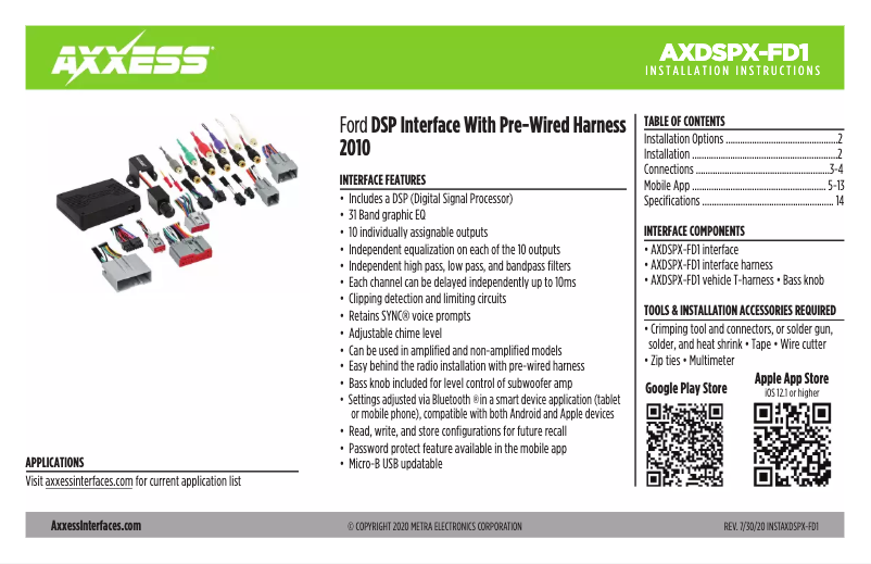 Página 1 del manual Guía de instalación Metra AX-DSPX-FD1