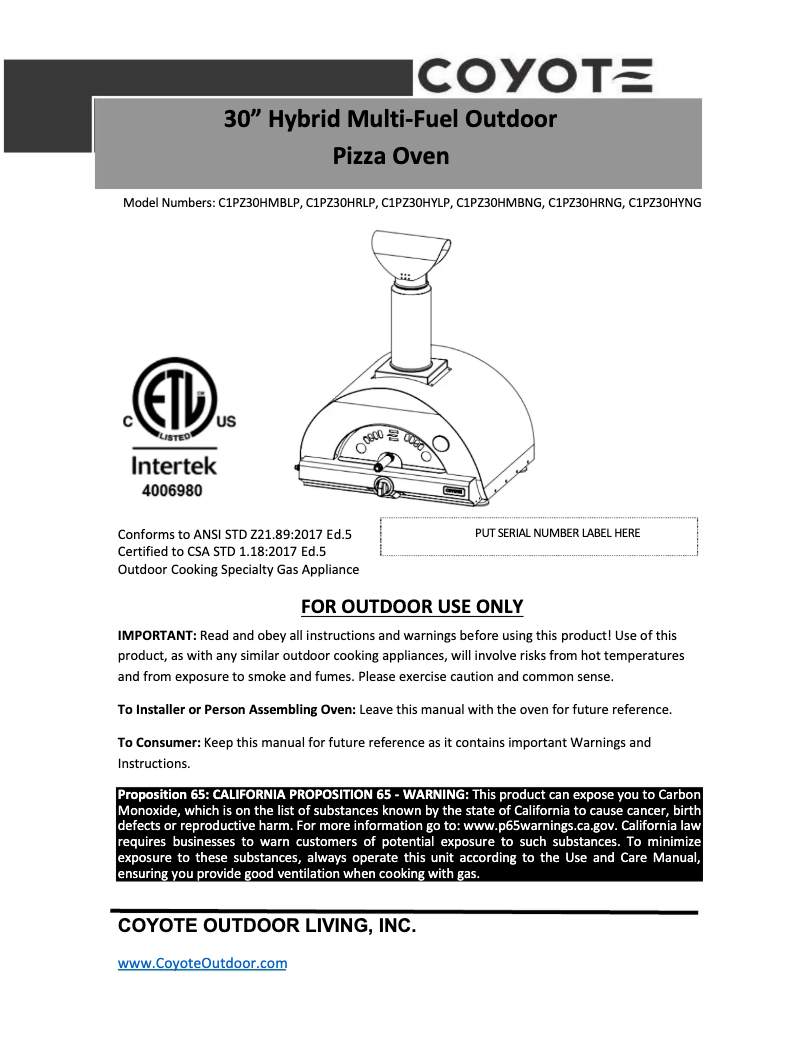 Page 1 of the manual User Manual Coyote C1PZ30HR