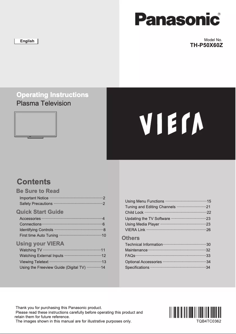 Page 1 de la notice Manuel utilisateur Panasonic TH-P50X60Z