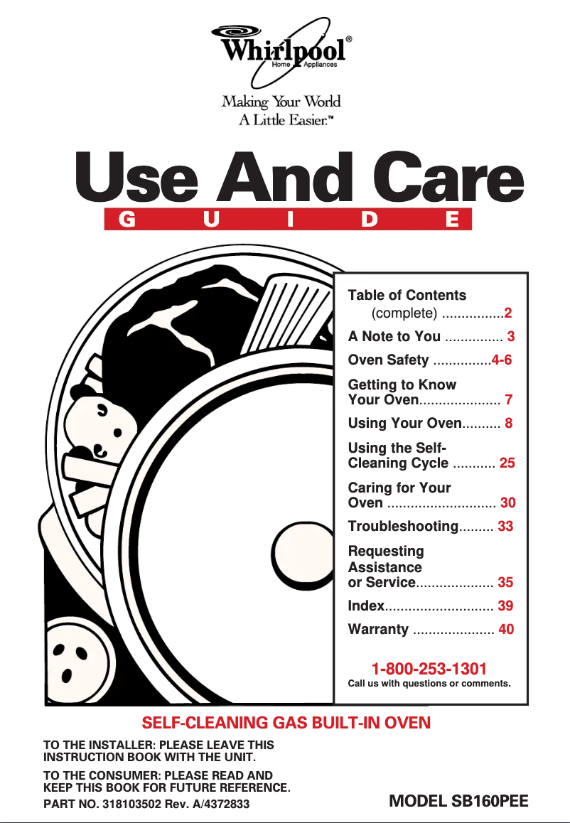 Page 1 de la notice Manuel utilisateur Whirlpool SB160PEEB