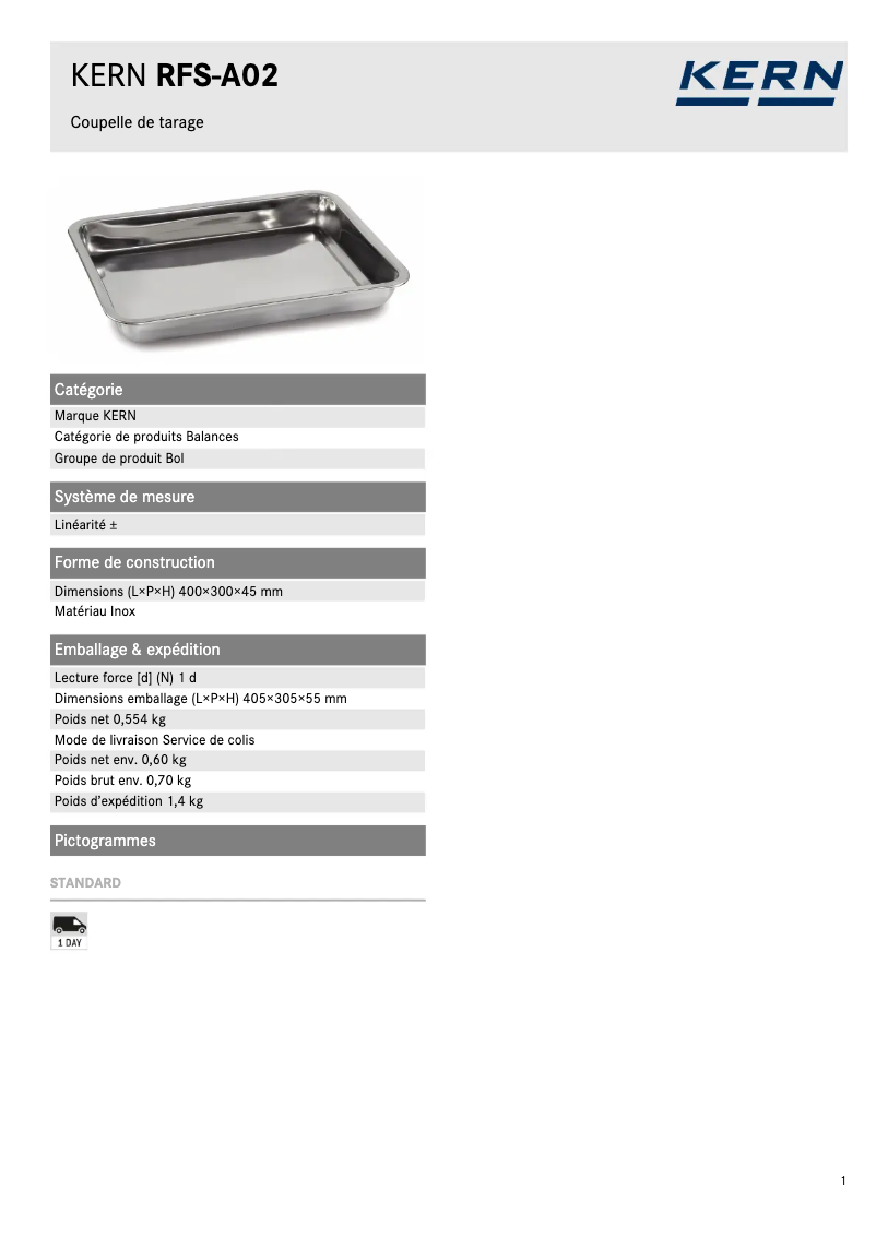 Página 1 del manual Ficha técnica Kern RFS-A02