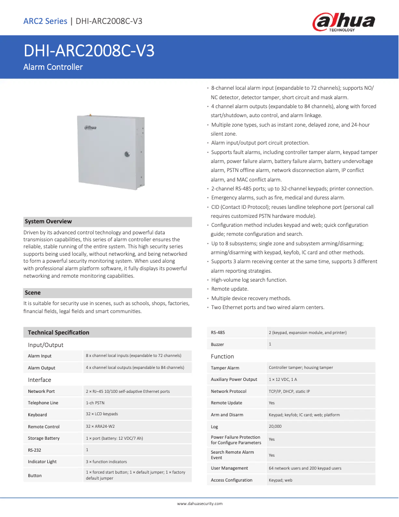 Page 1 de la notice Fiche technique Dahua Technology ARC2008C