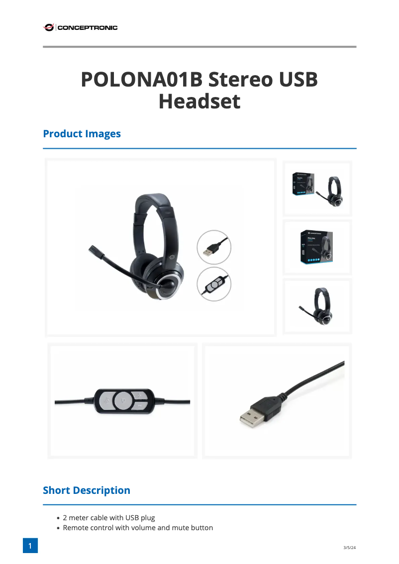 Page 1 de la notice Fiche technique Conceptronic POLONA 01