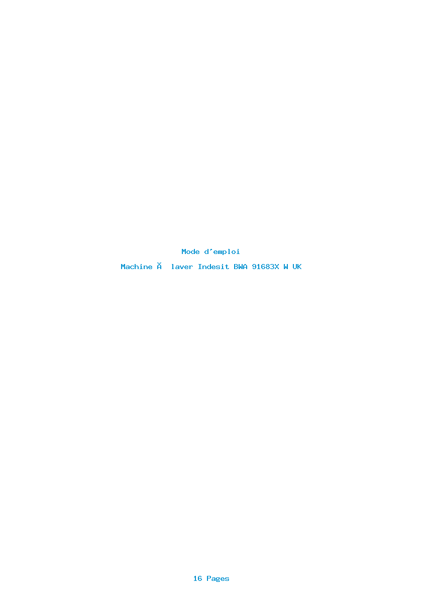 Page 1 de la notice Mode d'emploi Indesit BWA 91683X W UK