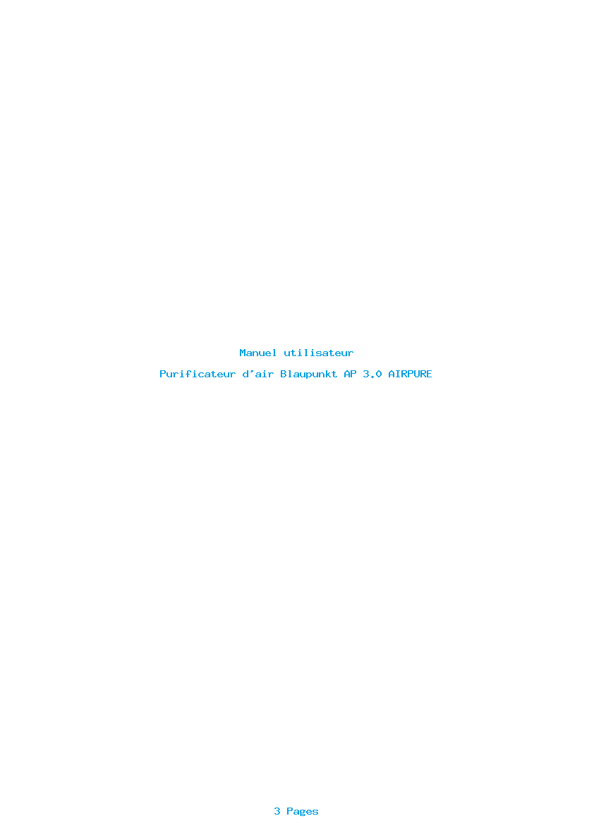 Page 1 de la notice Manuel utilisateur Blaupunkt AP 3.0 AIRPURE