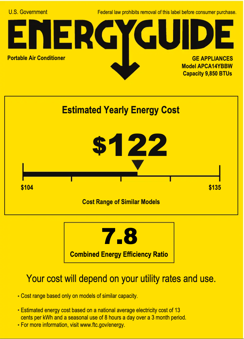Página 1 del manual Etiqueta energética GE APCA14YBBW