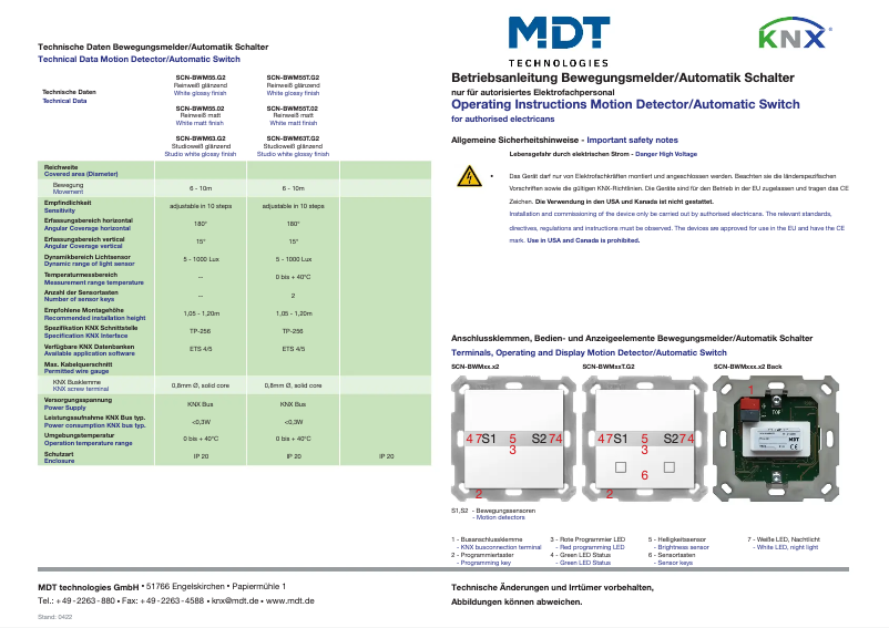 Page 1 de la notice Manuel utilisateur MDT SCN-BWM55.02