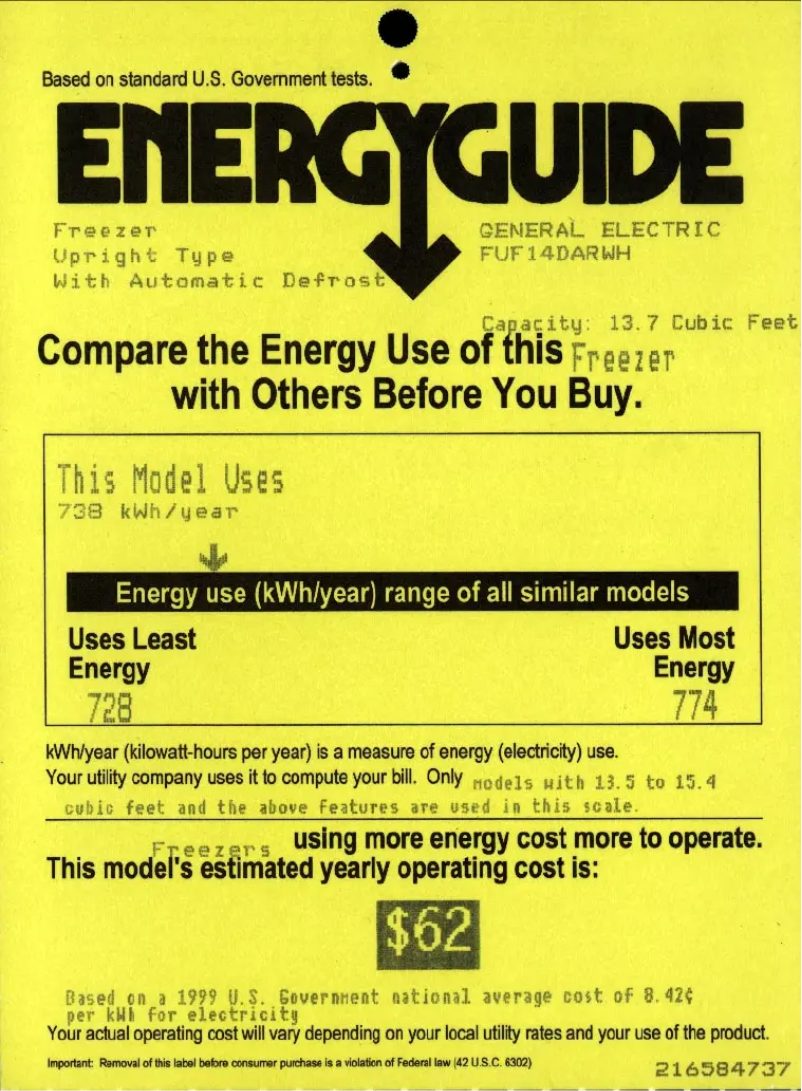 Página 1 del manual Etiqueta energética GE FUF14DARWH