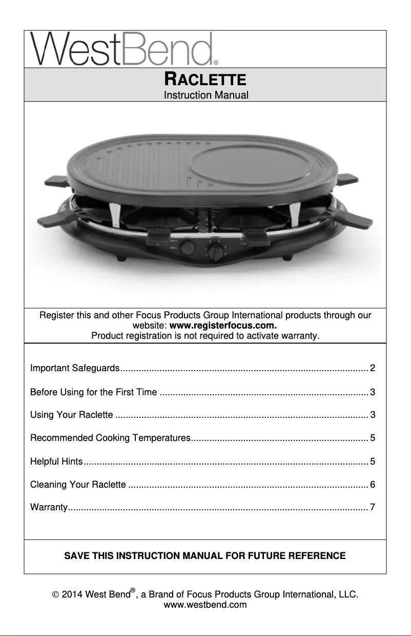 Page 1 de la notice Manuel utilisateur WestBend 6130