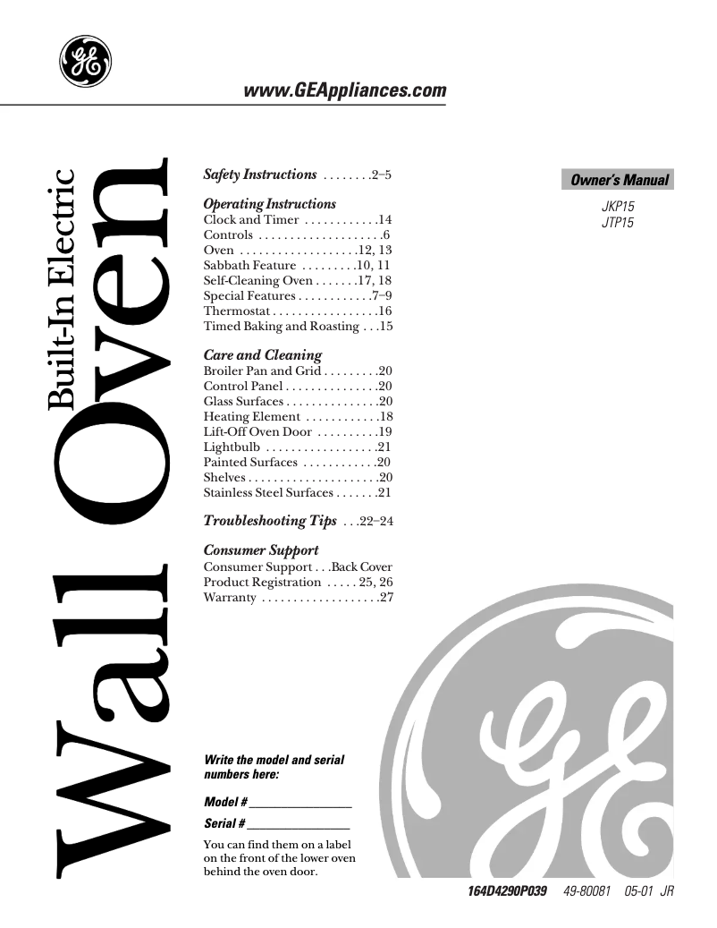Página 1 del manual Manual de uso y mantenimiento GE JKP15WDWW