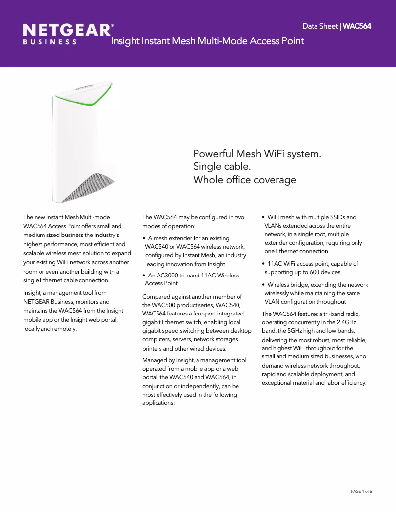 Página 1 del manual Ficha técnica Netgear WAC564