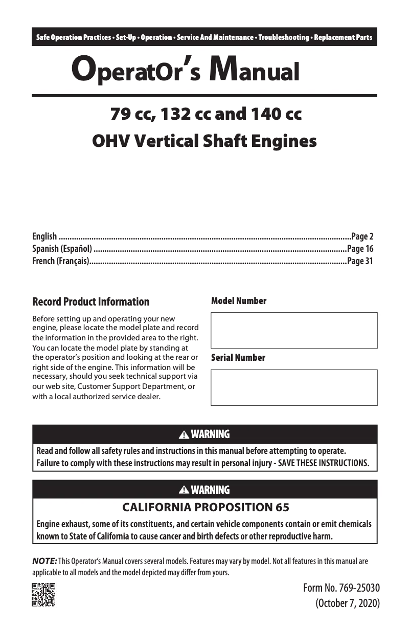 Page 1 de la notice Manuel utilisateur Troy-Bilt TBE500