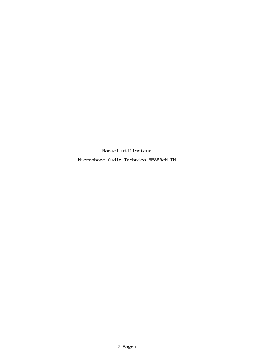 Page 1 de la notice Manuel utilisateur Audio-Technica BP899cH-TH