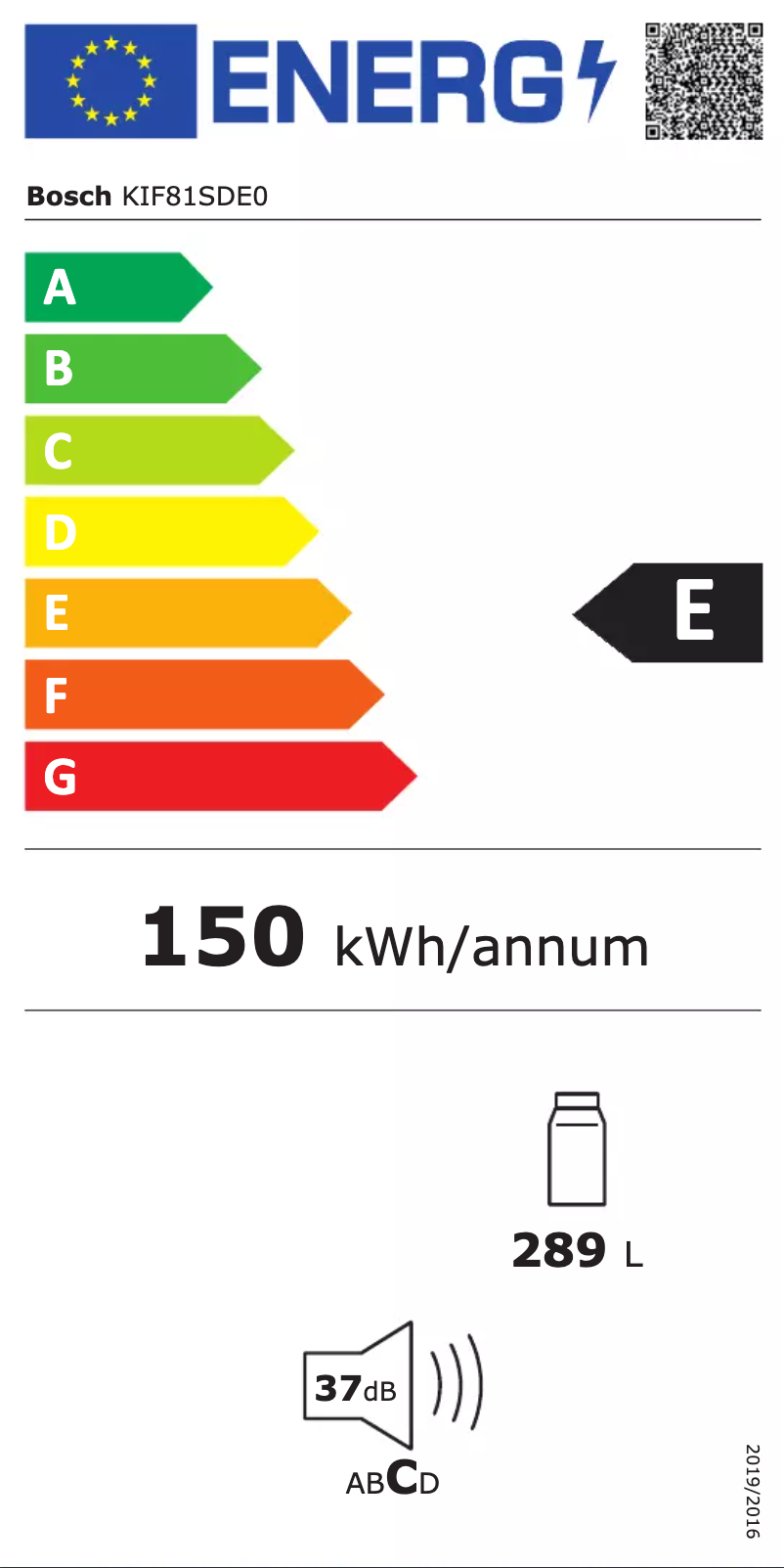 Page 1 de la notice Label énergétique Bosch KIF81SDE0