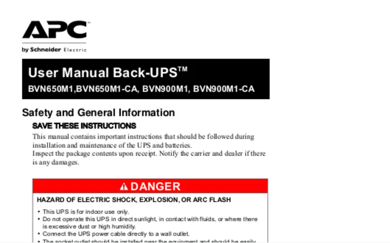Page 1 de la notice Manuel utilisateur APC Back-UPS BVN900M1