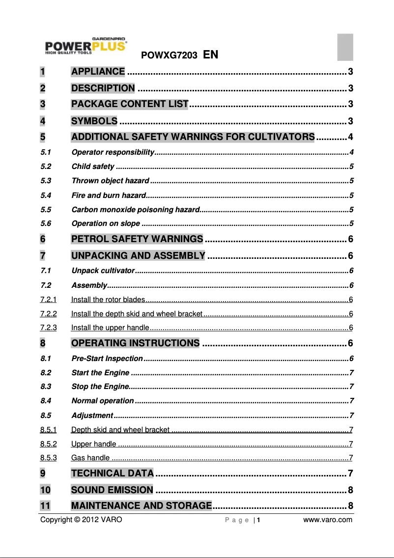 Page 1 de la notice Manuel utilisateur PowerPlus POWXG7203