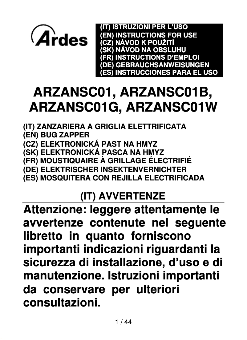 Page 1 de la notice Manuel utilisateur Ardes ARZANSC01B