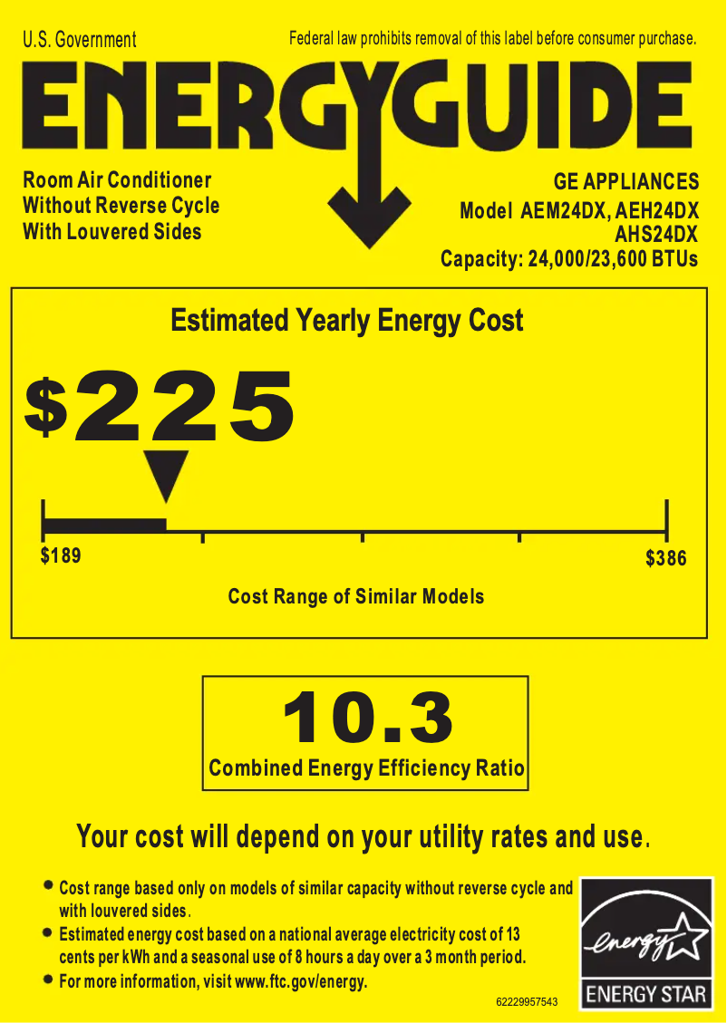 Página 1 del manual Etiqueta energética GE AEH24DX