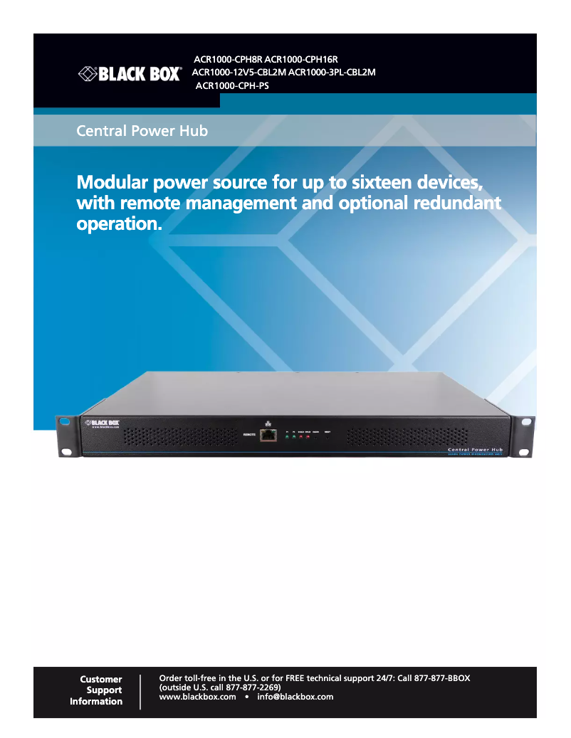 Page 1 de la notice Manuel utilisateur Black Box Central Power Hub ACR1000-CPH8R