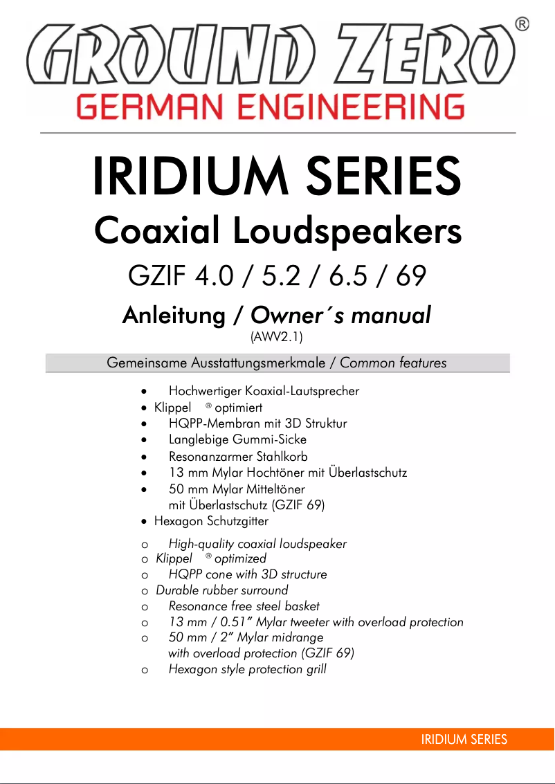 Page 1 de la notice Manuel utilisateur Ground Zero GZIF 69