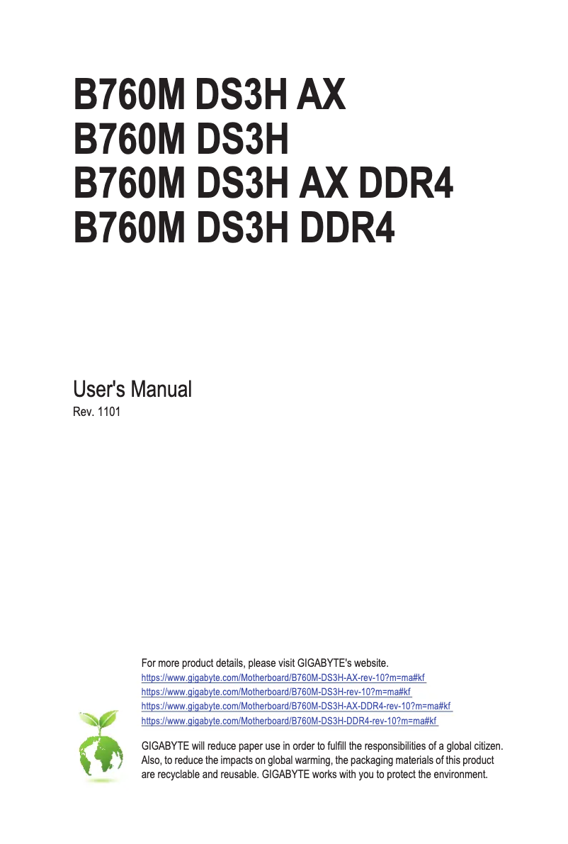 Página 1 del manual Manual de usuario Gigabyte B760M DS3H AX DDR4