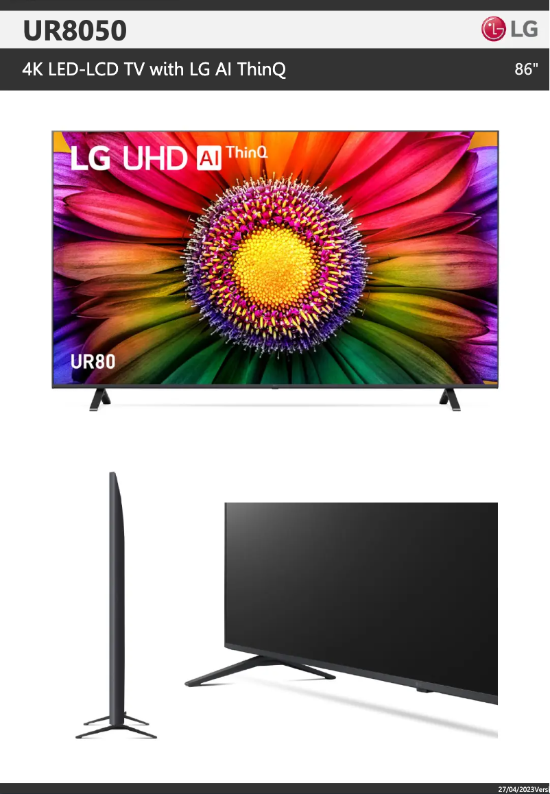 Page 1 of the manual Technical Sheet LG 86UR8050PSB