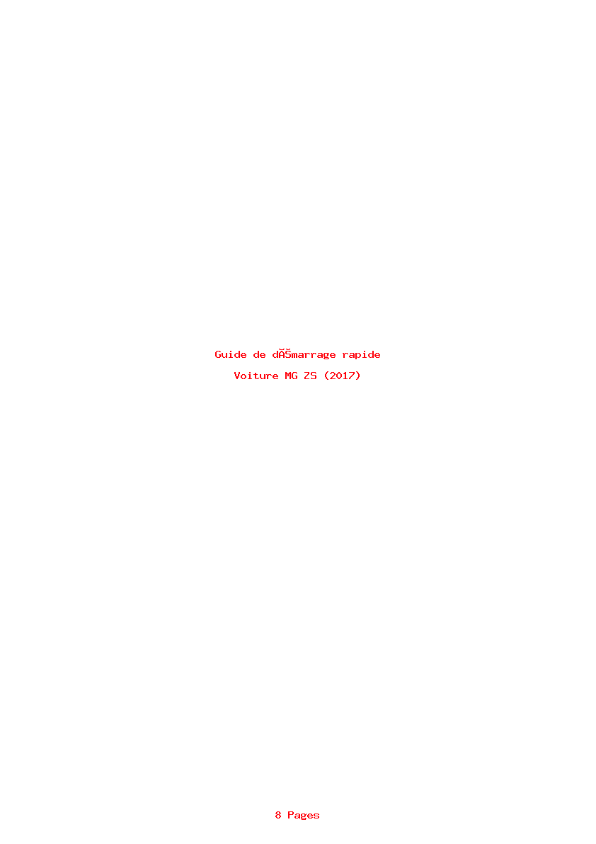Page 1 de la notice Guide de démarrage rapide MG ZS (2017)