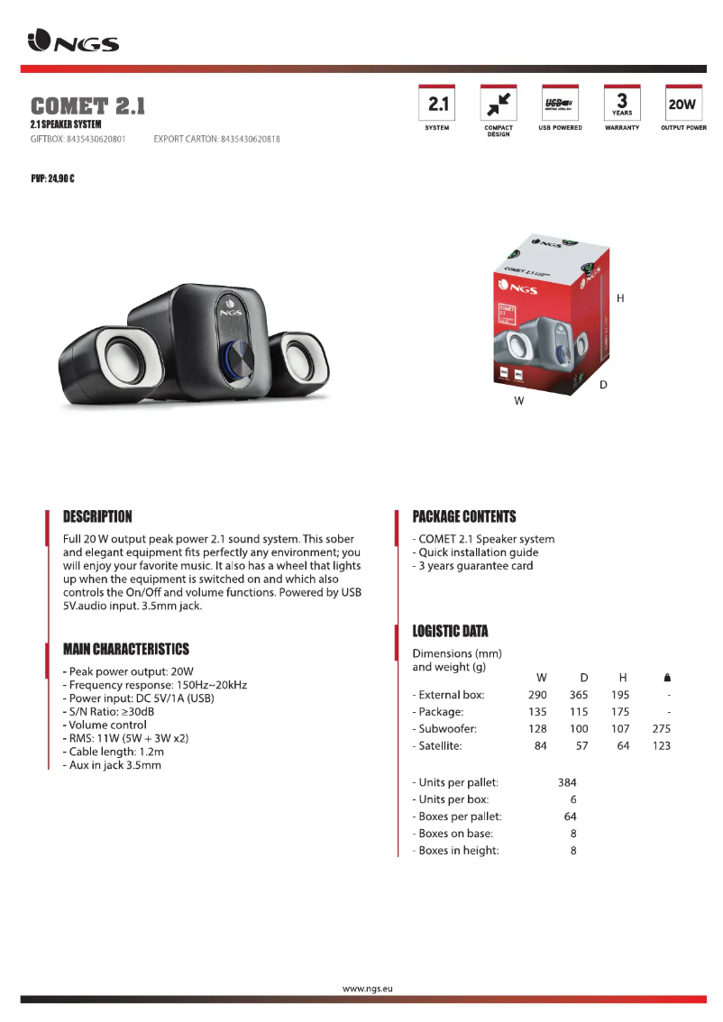 Page 1 de la notice Fiche technique NGS Comet 2.1