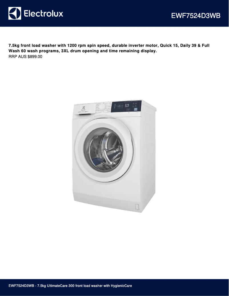 Página 1 del manual Ficha técnica Electrolux EWF7524D3WB