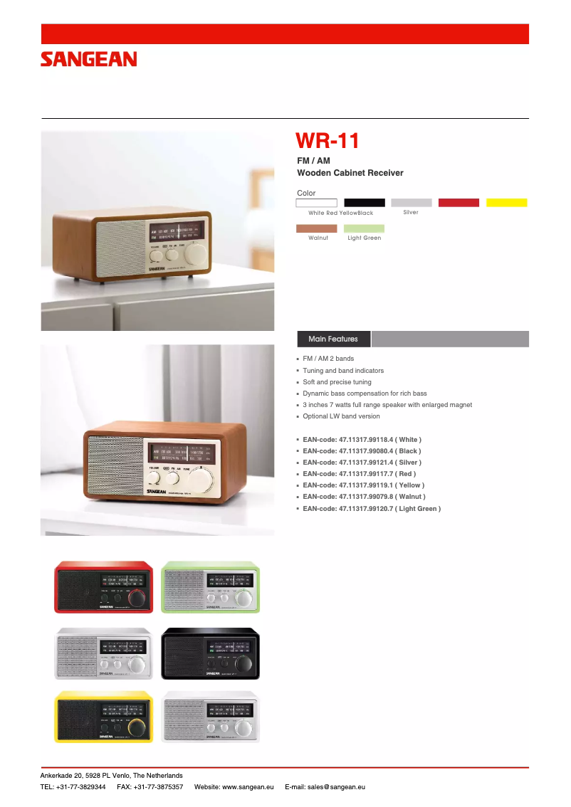 Page 1 de la notice Fiche technique Sangean WR-11