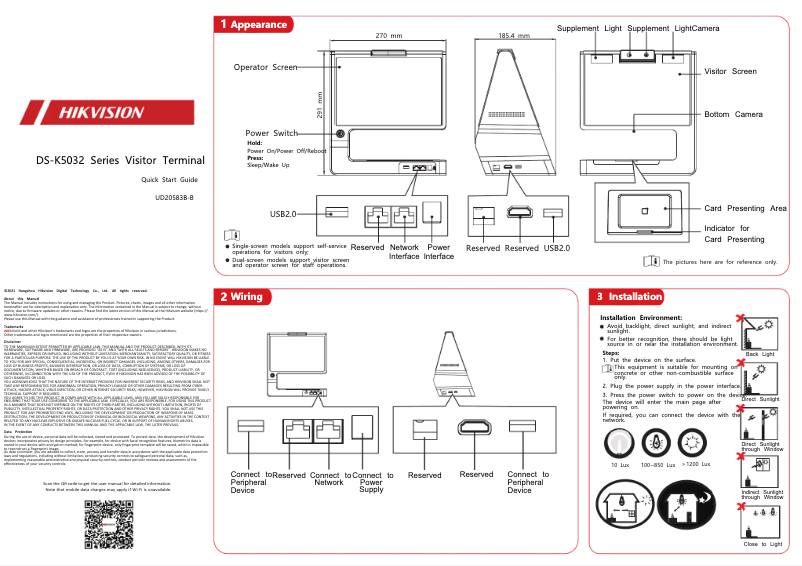 Page 1 de la notice Guide de démarrage rapide Hikvision DS-K5032-D