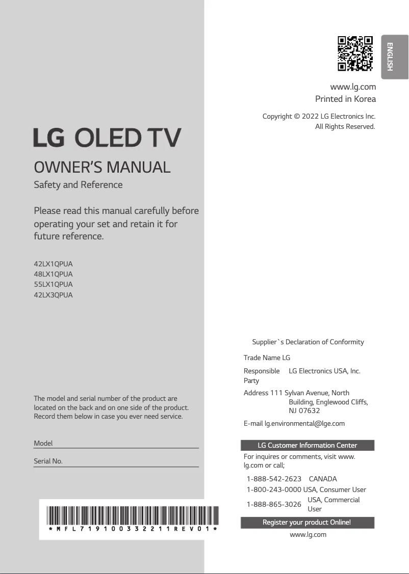 Page 1 of the manual User Manual LG 55LX1QPUA