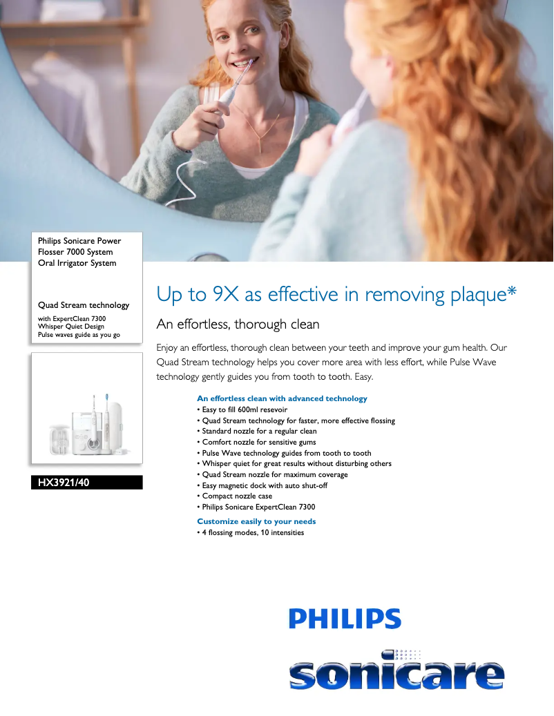 Page 1 de la notice Fiche technique Philips Sonicare Power Flosser 7000 HX3921