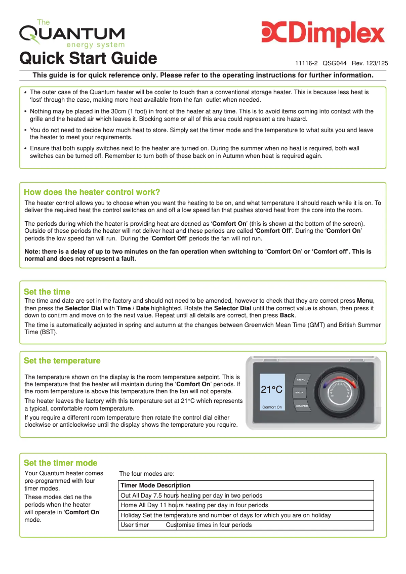 Página 1 del manual Guía de inicio rápido Dimplex QM100