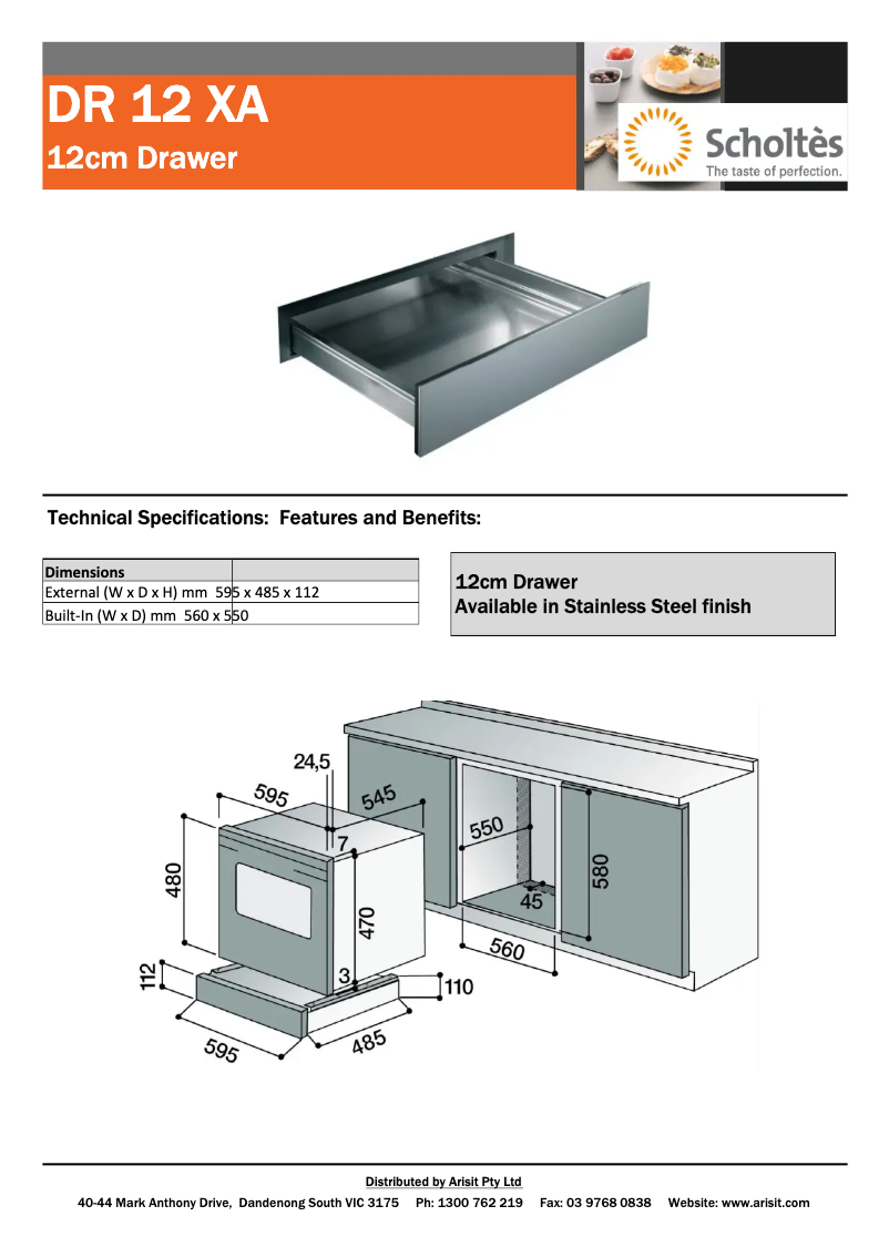Page 1 de la notice Fiche technique Scholtès DR12XA