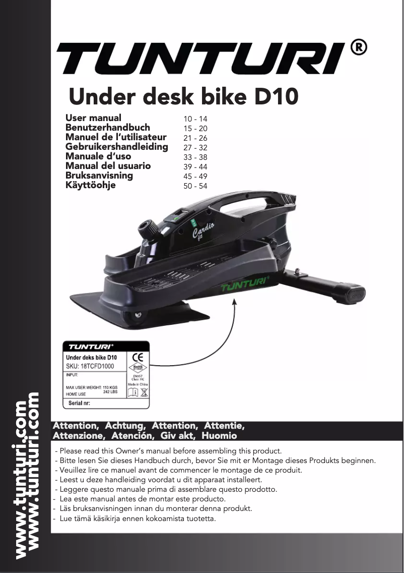 Página 1 del manual Manual de usuario Tunturi Cardio Fit D10