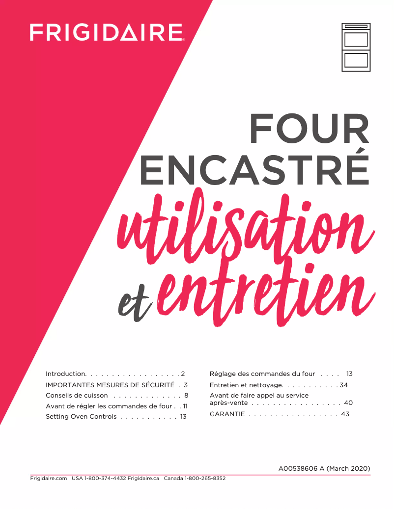 Page 1 de la notice Manuel utilisateur Frigidaire FGET3069UF