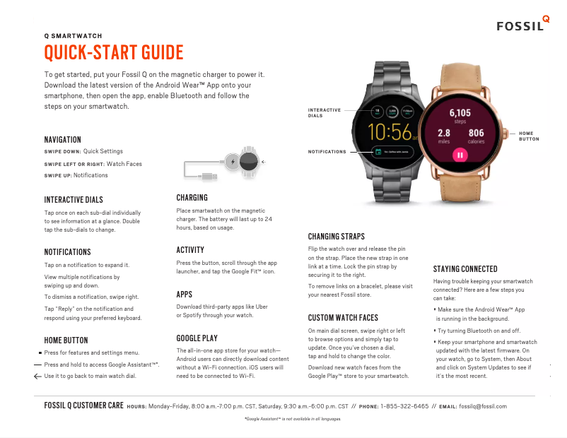 Page 1 de la notice Manuel utilisateur Fossil Q Explorist Gen 4 FTW4012