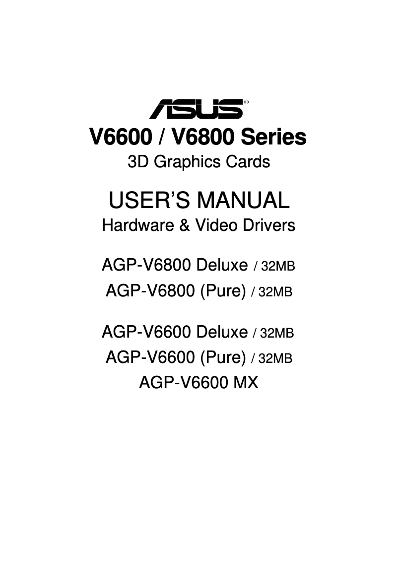 Page 1 of the manual User Manual Asus AGP-V6600 Pure (32M)